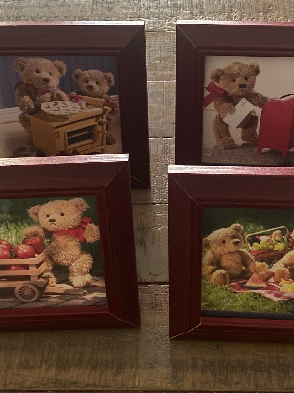 4 VTG Classic Wood Frame table  Art Set - Burgundy Finish, w/ bible verses